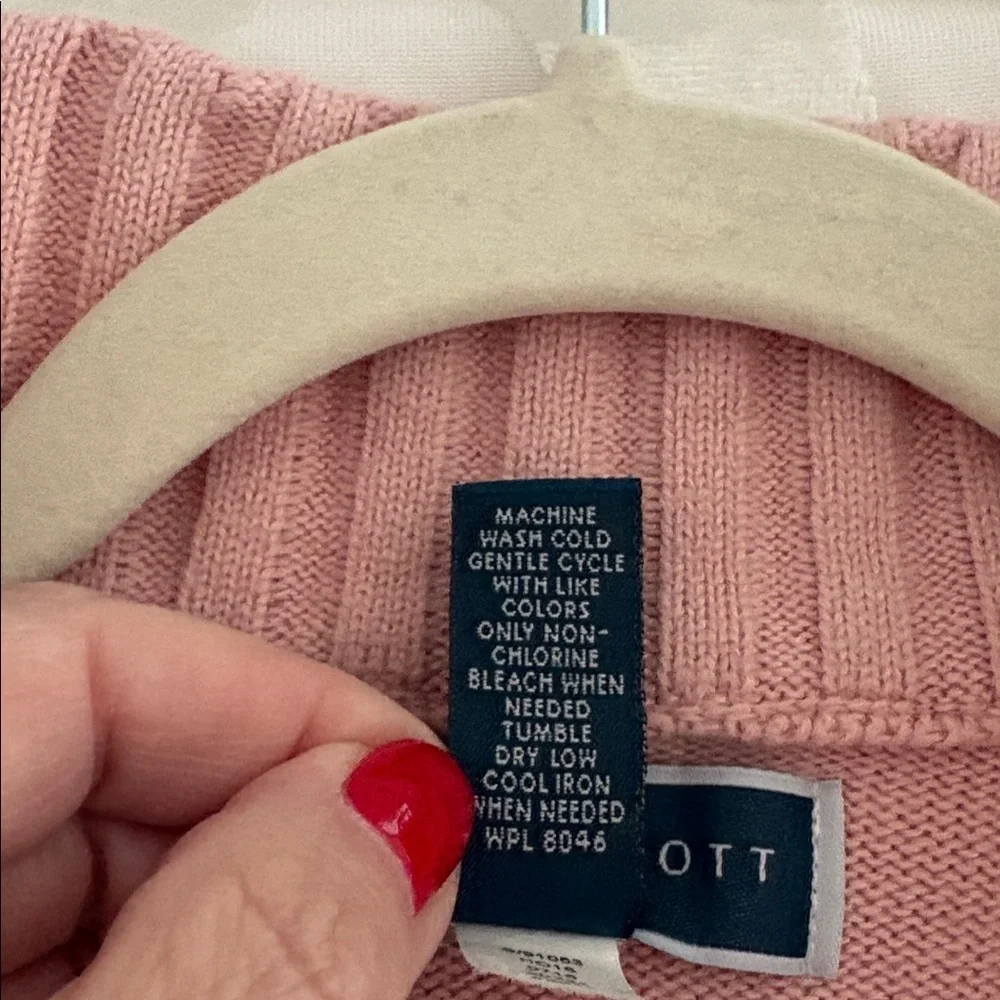 Karen Scott Soft Pink Cowl Neck Front Zip Sweater. 100% Cotton. Size XL
